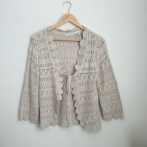 White Stag Crochet Tie Front Cardigan - Large